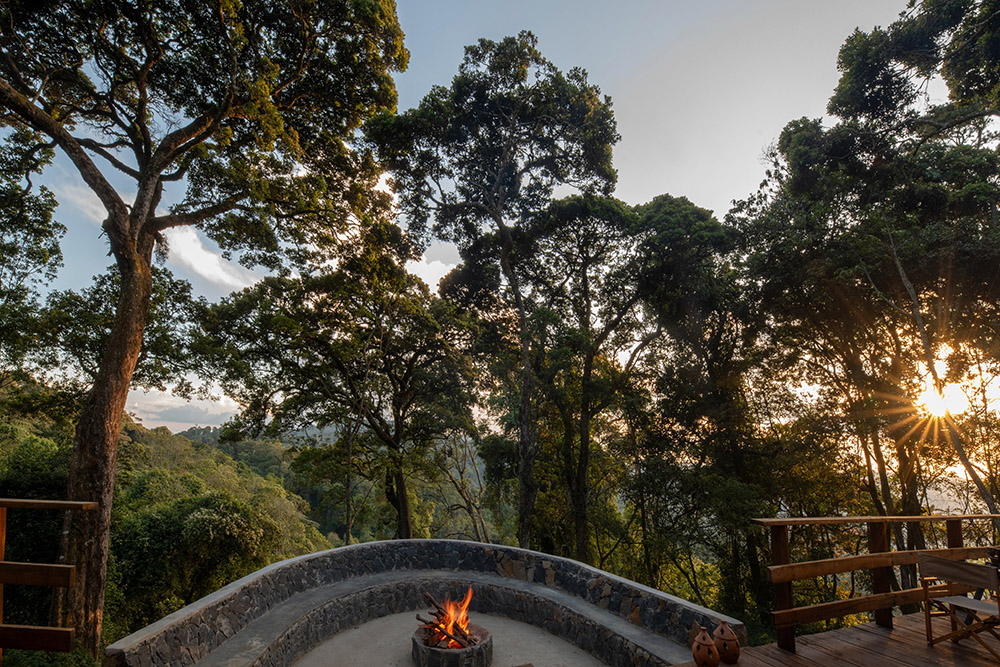 A fire place at a lodge in Nyungwe National Park