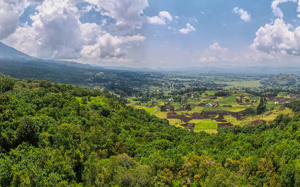 An-aerial-view-of-Mgahinga-forest-and-the-nearby-community