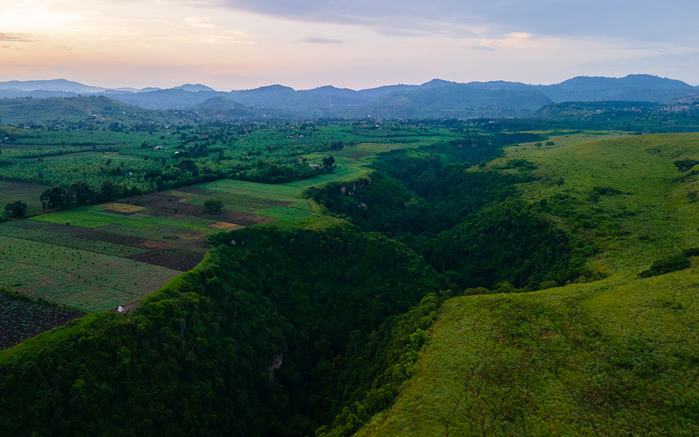 An aerial view of the Kyambura gorge. A natural boundary between community and national park land