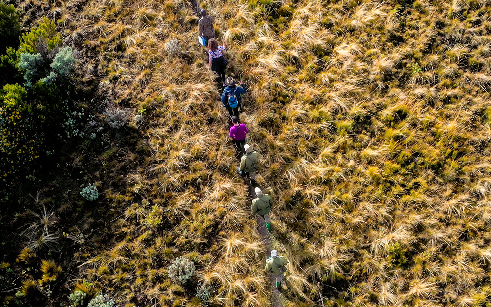 An aerial view of tourist on a Mt Elgon climb