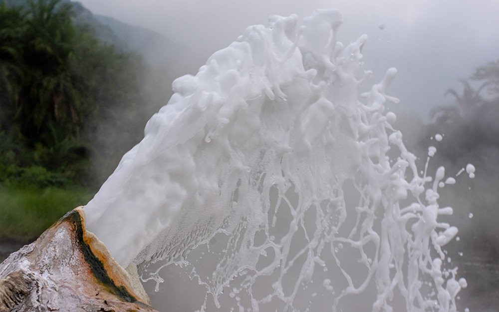 Female hot springs splashing hot water
