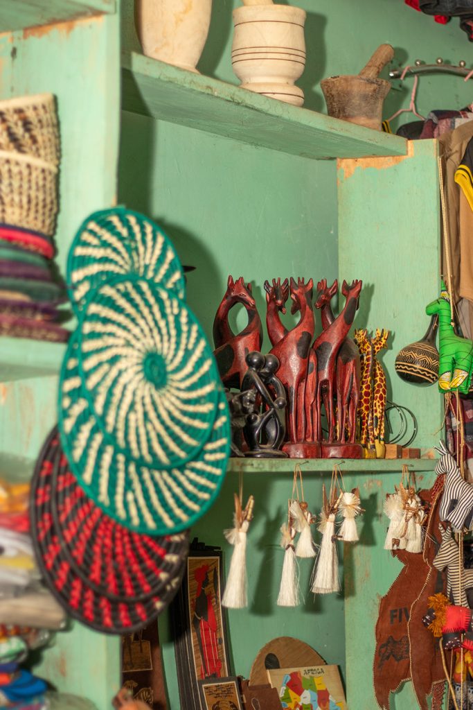 Handmade crafts in a local store at the Bigodi Community Walk - BICOWA offices in Bigodi Town