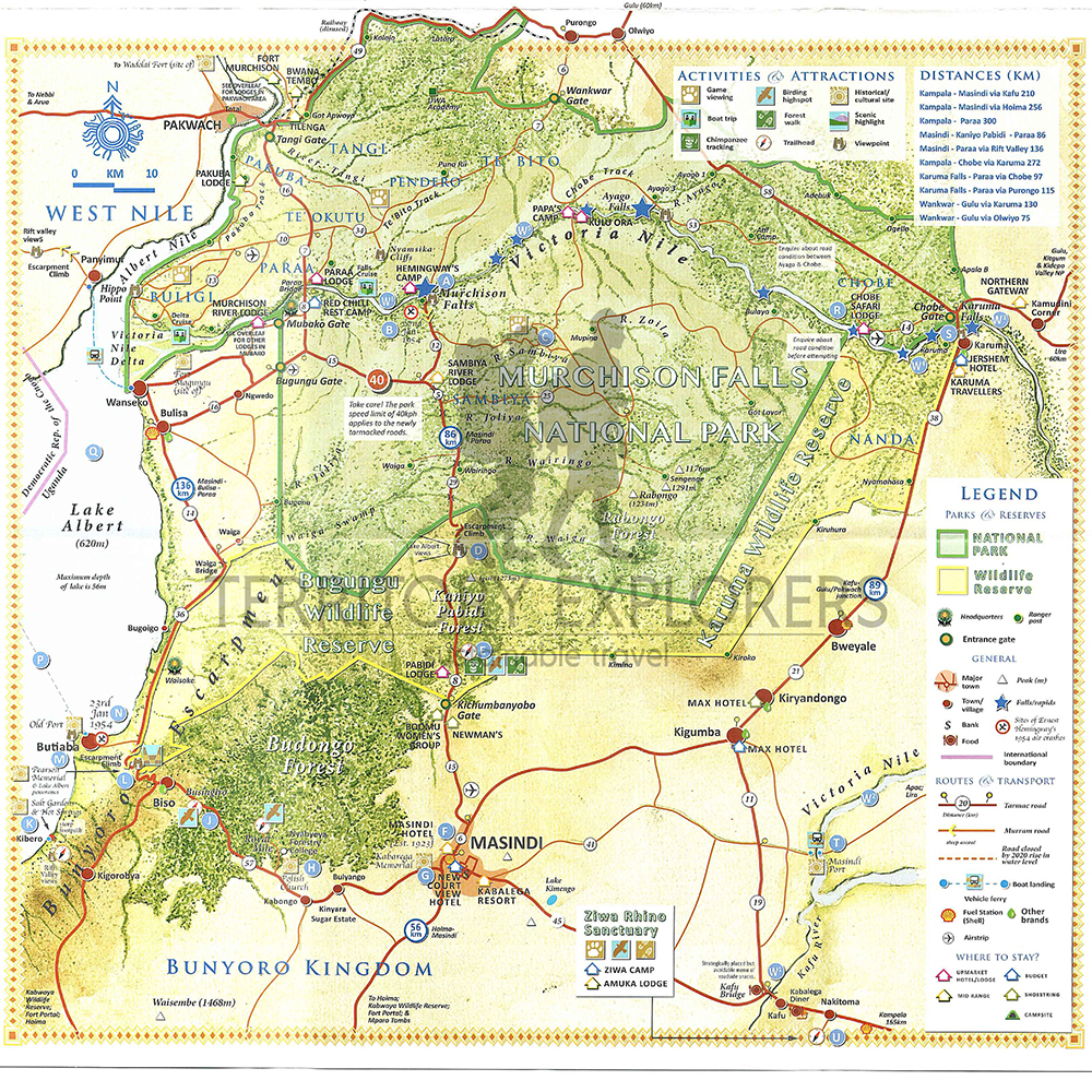 A map of Murchison Falls National Park and the Nile