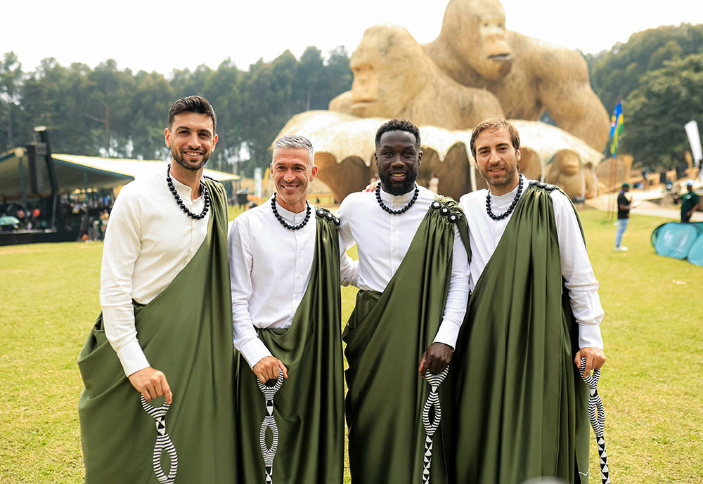 PSG team players in Rwandan cultural attire during the Kwita Izina Ceremony