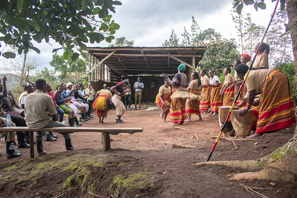 The Bigodi Community Walk - BICOWA women entertaining guests on a traditional tour
