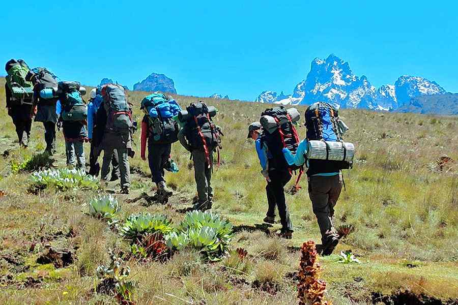 Tourists climbing Mount Kenya