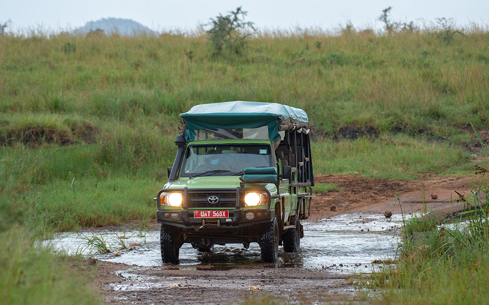 Tourists driving through the Narus Valley in Kidepo National Park